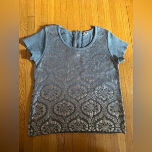 Moth by Anthropologie Grey Cotton Sweater with Silver Appliqué Baroque Design, S